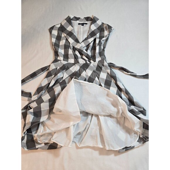 Sleeveless Gray & White Gingham Wrap Dress With Belt Chadwicks  Size 2P - Picture 11 of 11